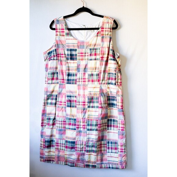 LL Bean Madras patchwork sleeveless midi dress preppy 18 reg item 294883 - Picture 1 of 7